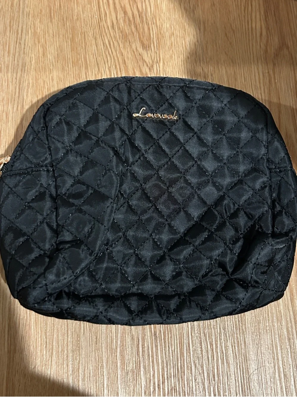 Quilted Black Cosmetic Pouch with Gold Accent